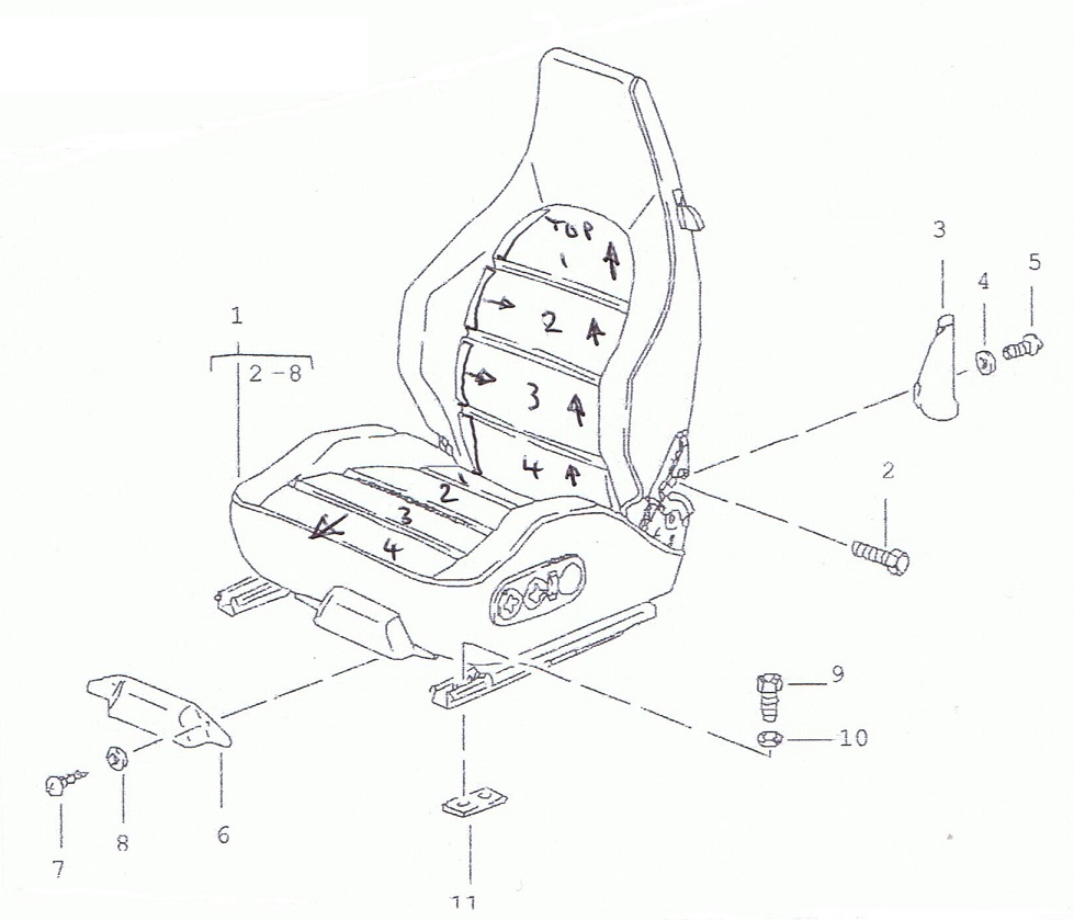 Porsche 928 seat fitting instructions diagram
